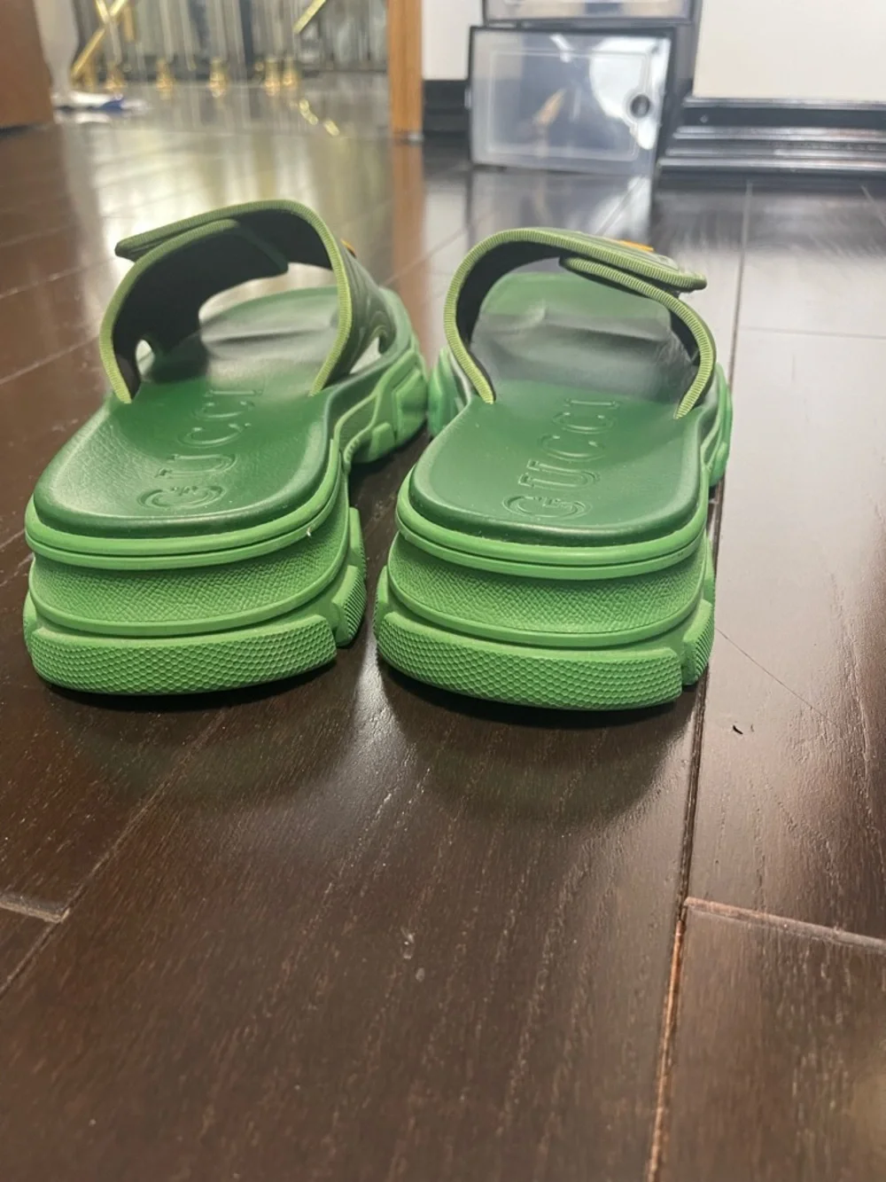 Gucci Green Slide Sandals with Yellow Logo Accent - Picture 8 of 10